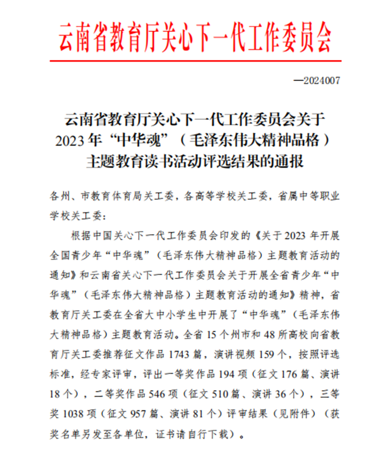 喜报 | 昆明文理学院在2023年“中华魂”主题教育读书活动中喜获佳绩！